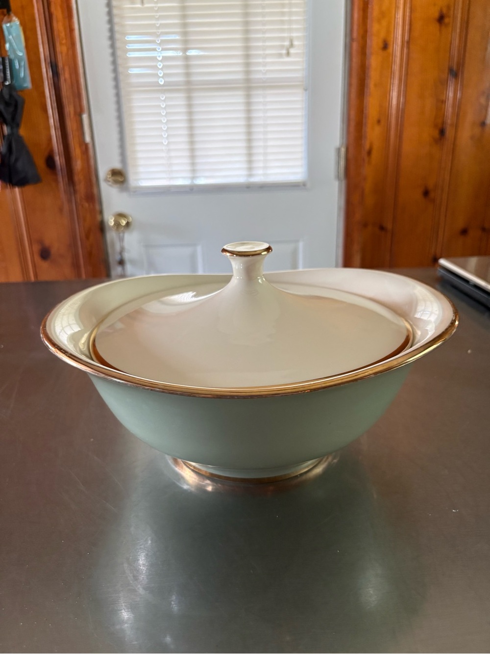 Taylor Smith Covered Side Dish Porcelain  + Bone China, Gold Trim, Mint Green
